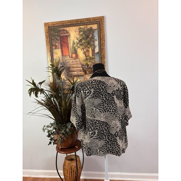 Kathy Che Women Blouse 18 Animal Print Y2K Open Front Hidden Botton Short Sleeve - Picture 3 of 9